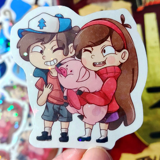 Gravity Falls Dipper & Mable Holographic Sticker | Mystery Twins