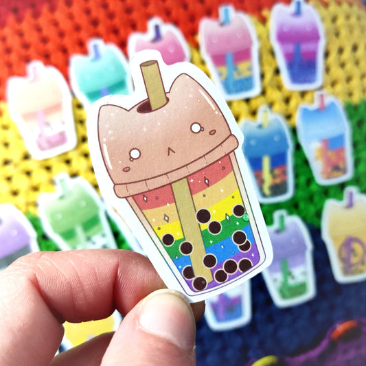 Pride Neko Bubble Tea Sticker | Queer | LGBTQ+