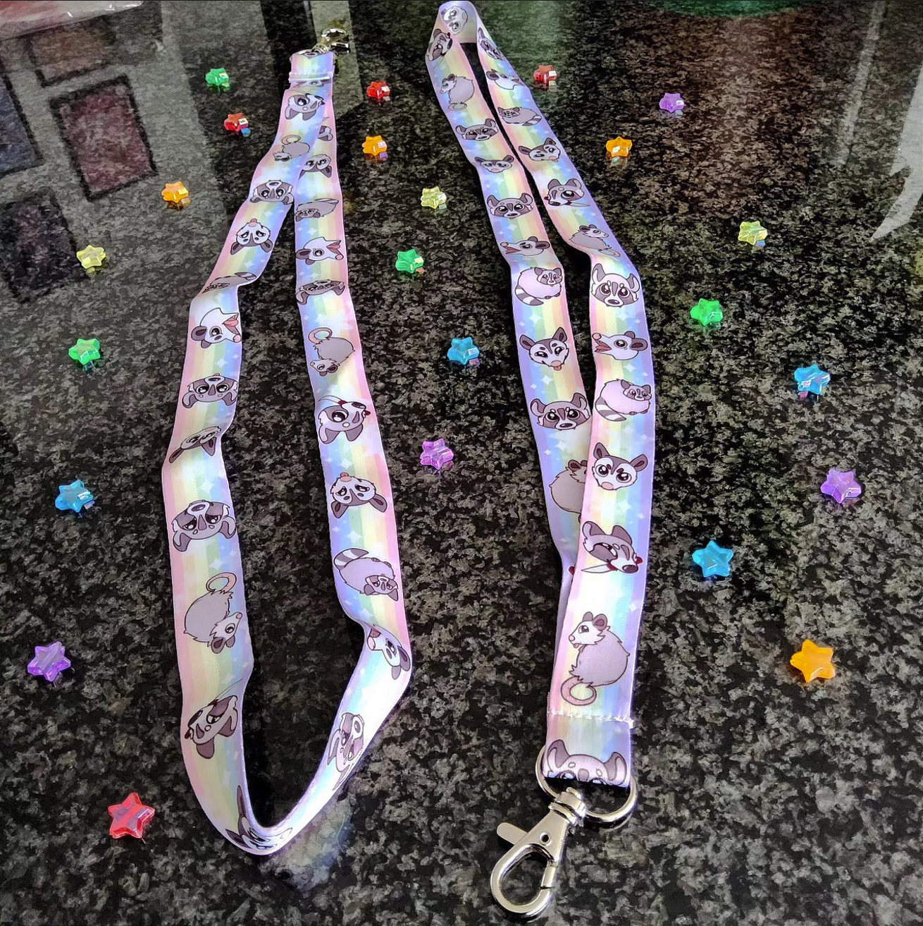 Trash Duo Raccoon & Opossum Lanyard | pastel