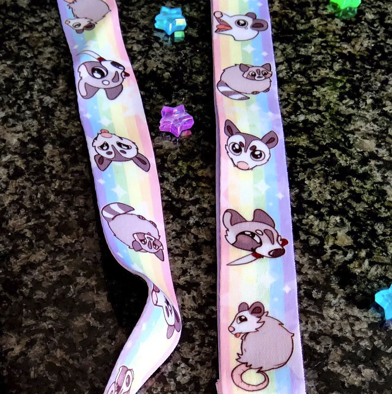 Trash Duo Raccoon & Opossum Lanyard | pastel