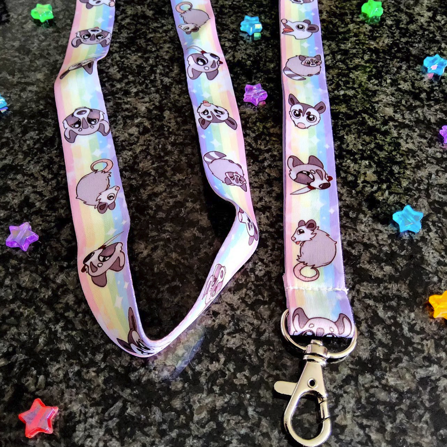 Trash Duo Raccoon & Opossum Lanyard | pastel